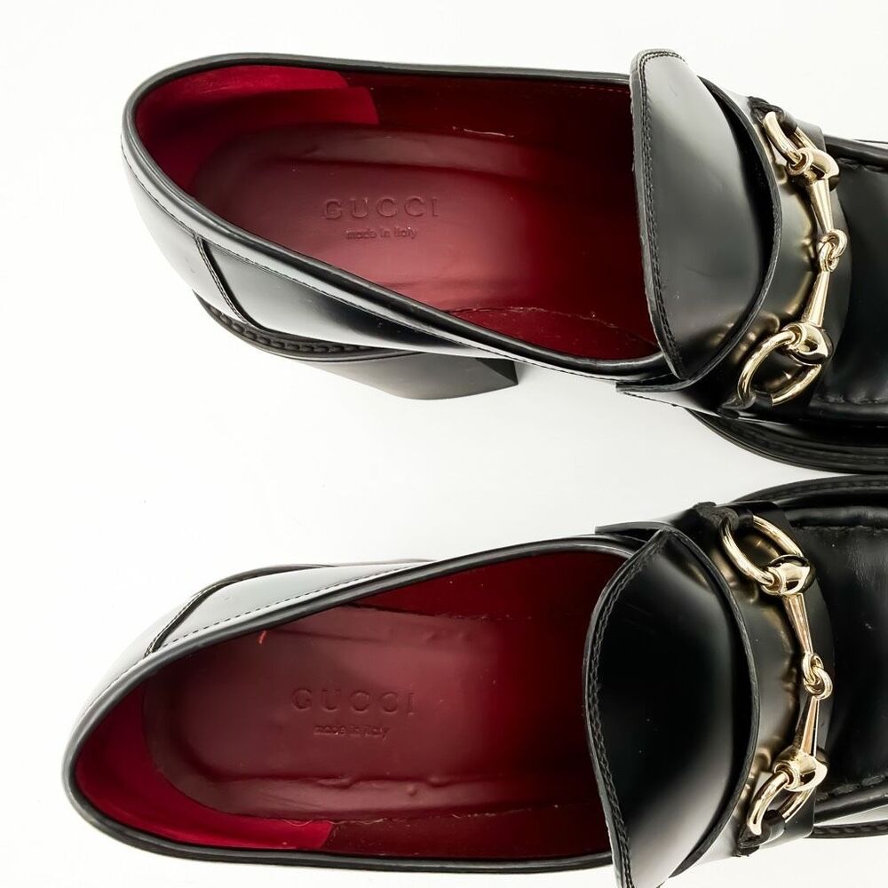 Gucci Platform Horsebit Loafers Black Leather Chunky Heel Pumps EU 38.5 US 8.5 - Picture 8 of 11